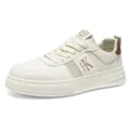 White retro mesh low-top sneakers for men featuring a stylish HK side logo and thick sole - 39 / Beige Brown