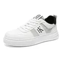 Stylish retro white mesh low-top sneakers with black HK logo and thick sole for men - 39 / White Black