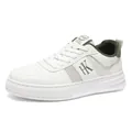 Men's low-top mesh sneaker in white and olive green retro style - 39 / White Green