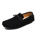Classic black suede loafers for men featuring a decorative stylish brown bow tie detail - 38 / Black