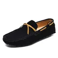 Klassische schwarze Slipper für Herren aus Wildleder mit gelber Schleife zum Autofahren - 36 / Schwarz