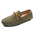 Klassische Herren-Mokassins aus grünem Wildleder mit brauner Schleife und Noppensohle. - 36 / Khaki (2056)