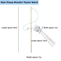Interactive wooden cat teaser stick featuring blue sheep plush and colorful tassels - Blue Sheep Wood Rod Teaser