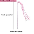 Interactive pink beaded tassel cat teaser wand with bell and 46cm striped handle for pets - Pink Tassel