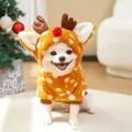 Cute white dog wearing a cozy plush reindeer Christmas costume with antlers and ears - XS / Orange Polka Dot Moose Style