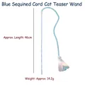 Interactive pet cat teaser wand toy with blue iridescent sequins and 46cm total length - Blue Sequin Tube