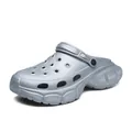 Summer outdoor casual clogs with thick rugged soles in stylish light gray finish - 35-36 / Silver