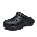 Classic solid black platform clog sandals with adjustable strap for outdoor summer wear - 35-36 / Black