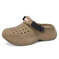 Khaki breathable men's summer clogs with adjustable strap and fashion label detail - 40/41 / Coffee