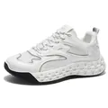 Stylish white mesh chunky sneakers for men featuring a breathable hollow-out thick sole - 39 / All White