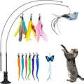 Set di bacchette interattive per gatti con ventose e varie ricariche colorate di piume e vermi - Set 1