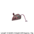 Topo giocattolo per gatti in peluche rosa a pois verdi, coda in corda, 14x4x4cm - Topo Erba Gatta Rosa