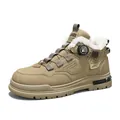 Men's khaki mid-top sneakers with warm white faux fur lining and rotary buckle closure - 39 / Mid-Top Rotating Buckle Style (MXB17) / Khaki