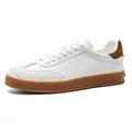 Stylish white men's leather sneakers featuring brown suede accents and a durable gum sole - 39 / White