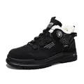 Stylish black mid-top sports shoes featuring warm faux fur lining and a rotary buckle dial. - 39 / Mid-Top Rotating Buckle Style (MXB17) / Black