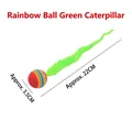 Interactive rainbow ball cat toy featuring a long neon green fuzzy caterpillar tail - Rainbow Ball Green Caterpillar