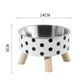 Elevated stainless steel pet bowl with black polka dot pattern and sturdy wooden legs - Polka Dot / With Stainless Steel Bowl