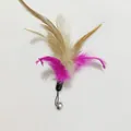 Detail showing pink and khaki feathers of a cat toy wand replacement head with bell. - Natural Color Replacement Head