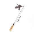 Detailed view showing the length of interactive cat teaser wand with feathers - Pearl Style / Natural Wood Color