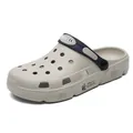 Zuecos de jardín transpirables para hombre en beige y azul marino con suela gruesa - Caqui