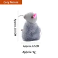 Grey fuzzy plush mouse cat toy with height and width dimensions shown for pet play - Velcro Mouse / Gray