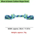 Durable blue and green braided cotton rope dog chew toy, 30cm length for tugging - 30cm / Blue Green Cotton Knot