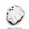 Small Halloween ghost plush cat toy featuring white fabric and black faux fur trim - Halloween Ghost Style / With Catnip and Crinkle Paper