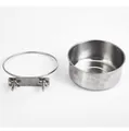 Detail view showing a stainless steel pet bowl alongside its metal cage mounting bracket set - Double Screw 10*4.5cm