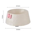 Cream-colored pet bowl featuring pink bow knot and diamond texture with dimensions shown - Pink Bow / White