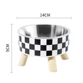 Elevated checkered pet bowl with stainless steel interior and sturdy wooden tripod legs - Plaid / With Stainless Steel Bowl