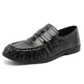 Mocasines clásicos de cuero negro texturizado para hombre, zapatos casuales formal - 39 / Negro