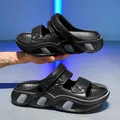 Lässige schwarze Herren-Strandsandalen mit dicken rutschfesten Sohlen zum Wattwandern - 38-39 / Schwarz