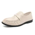 Mocasín beige con grabado de cocodrilo y detalle fruncido para otoño - 39 / Beige