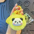 Cute yellow plush panda keychain charm with a silicone face and yellow wrist strap - Yellow