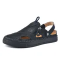 Ademende donkerblauwe lederen heren sandalen met gesloten neus en rits voor buiten - 38 / Gesloten Teen Stijl (867) / Zwart