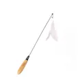 Detailed macro view of cat teaser wand with natural white feathers and wooden handle - White Feather Style / White