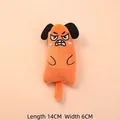 Detail view of orange catnip plush toy featuring funny angry expression embroidery - Single Item / Funny Emoji Orange