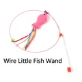 Close-up detail of the pink plush fish cat teaser wand with steel wire and bell - Steel Wire Fish / 20*30