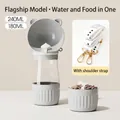 Portable 2-in-1 pet water and food dispenser bottle with shoulder strap for dogs and puppies - All-in-one Water and Food / Shoulder Strap Model / Gray