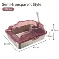 Grande litière pour chat rose semi-fermée en acier inoxydable avec bord haut - Bassin Bas (0821) / Rose transparent
