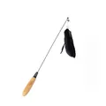 Detailed view of interactive cat wand toy with wooden handle and black feather - Black Feather Style / Black