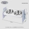 Adjustable elevated double pet bowl with stainless steel inserts and bear ears design - 3-Tier Adjustable Elevated Stainless Steel Double Bowl / Gray