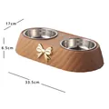 Luxury brown double pet bowl with stainless steel inserts and gold bow tie 33.5cm - Bowknot Style (2315) / Double Bowl (34x17.5x6.5cm) / Brown