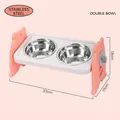 Adjustable height stainless steel double bowl pet feeder for cats with pink cat ear stand - 3-Tier Adjustable Elevated Stainless Steel Double Bowl / Pink