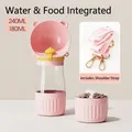 Portable pink pet water and food dispenser with shoulder strap for dogs on the go - All-in-one Water and Food / Shoulder Strap Model / Pink