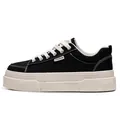 Men's stylish black platform canvas sneakers with thick white soles in Harajuku style. - 39 / Black