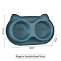 Standard dark blue double pet bowl in cute cat shape with 38cm width dimensions - Anti-Ant Standard Double Bowl Style / Plastic Double Bowls / Blue