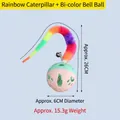 Interactive cat toy featuring a rainbow plush tail and a hollow bell ball, SKU variant. - Rainbow Caterpillar Bell Ball