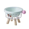 Mint green elevated cat bowl with cartoon dog design and wooden legs - Single Bowl / Green