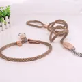 Detail of braided nylon P-chain dog leash with durable leather stitching and metal clip. - Size S (0.8cm Thick) / Beige